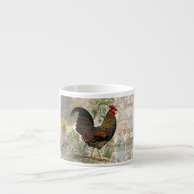 Vintage Rooster French Collage Farm Pet Espressotasse (Vorderseite)