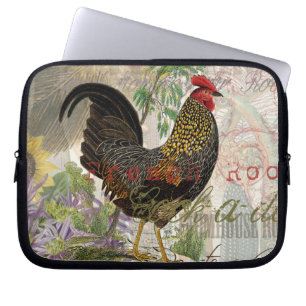 Vintage Rooster French Collage Farm Pet Laptopschutzhülle
