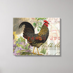 Vintage Rooster French Collage Farm Pet Leinwanddruck