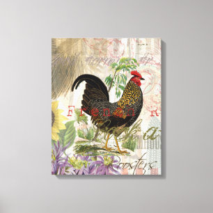 Vintage Rooster French Collage Farm Pet Leinwanddruck