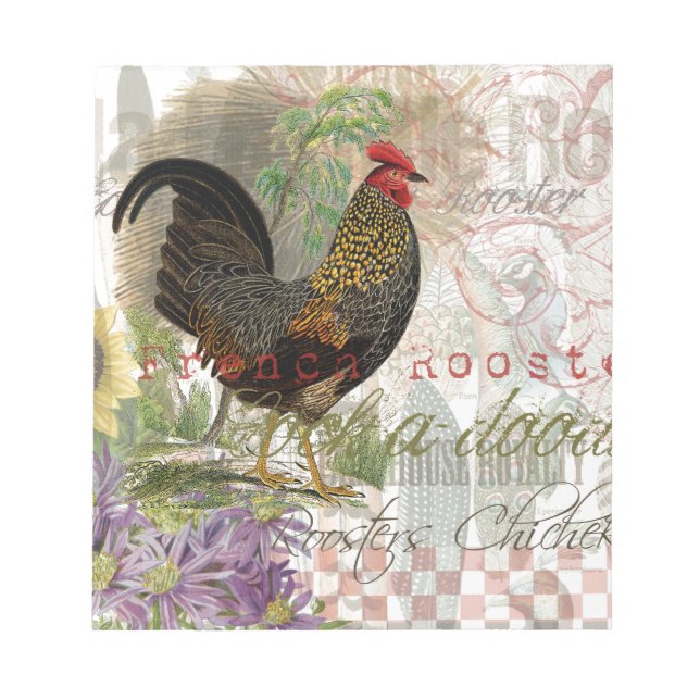 Vintage Rooster French Collage Farm Pet Notizblock (Vorderseite)