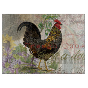 Vintage Rooster French Collage Farm Pet Schneidebrett