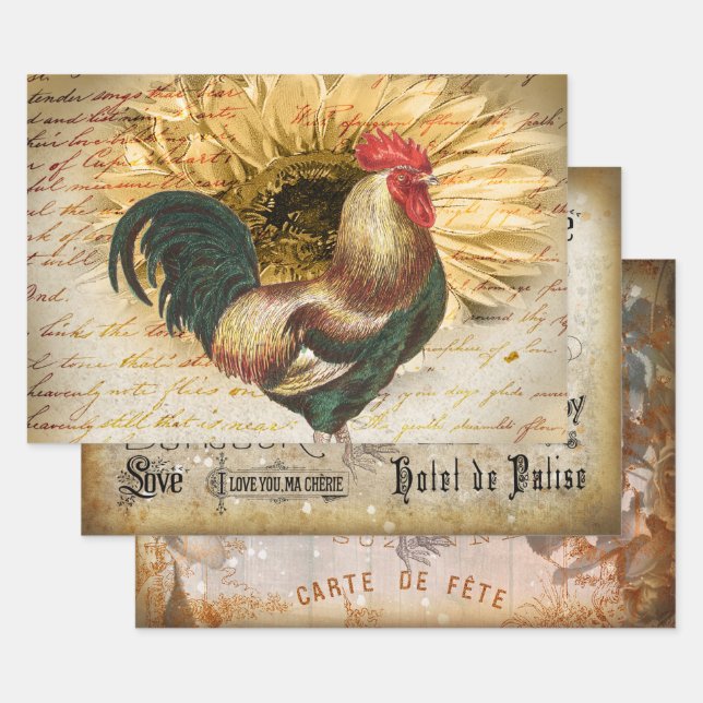 Vintage Rooster Geschenkpapier Set (Set)