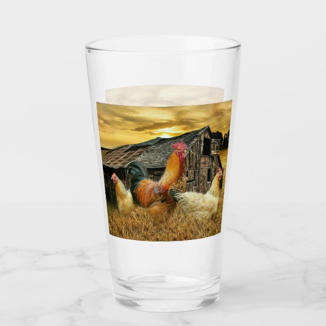 Vintage Rooster-Hühner Rustikaler Barcoop Glas (Vorderseite)