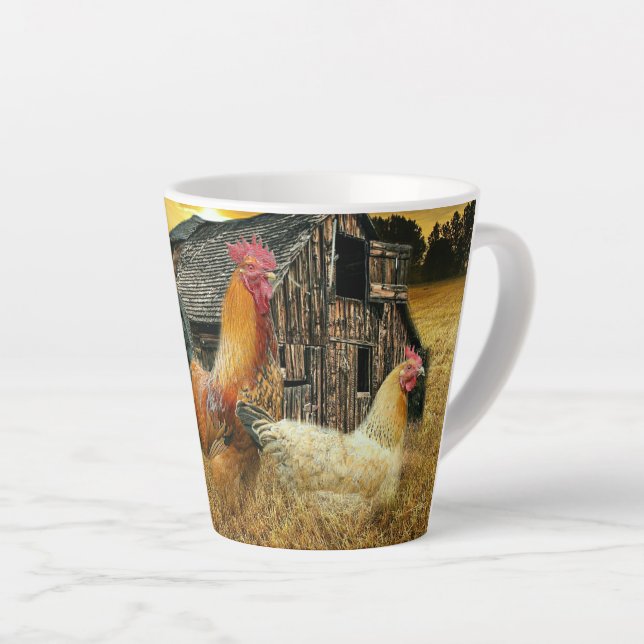 Vintage Rooster-Hühner Rustikaler Barcoop Milchtasse (Rechte Ecke)