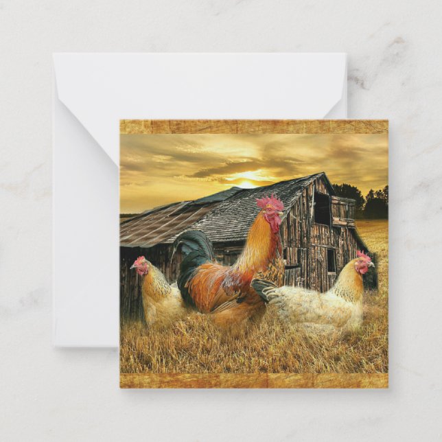 Vintage Rooster-Hühner Rustikaler Barcoop Mitteilungskarte (Vorderseite)