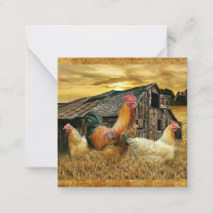 Vintage Rooster-Hühner Rustikaler Barcoop Mitteilungskarte