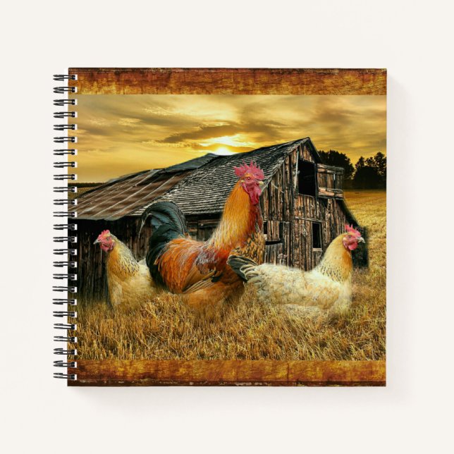Vintage Rooster-Hühner Rustikaler Barcoop Notizbuch (Vorderseite)