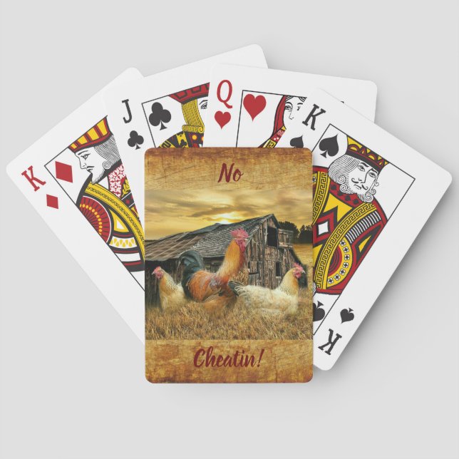 Vintage Rooster-Hühner Rustikaler Barcoop Spielkarten (Rückseite)