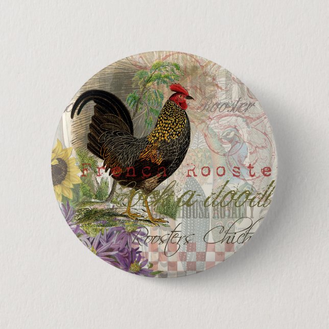 Vintage Rooster-Kunst Button (Vorderseite)