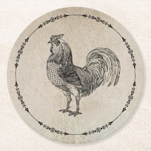Vintage Rooster Runder Pappuntersetzer