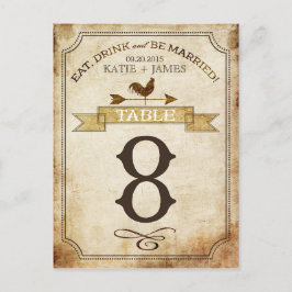 Vintage Rooster-Rustikal-Tischnummer Postkarte