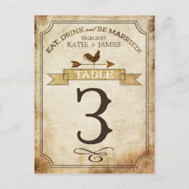 Vintage Rooster-Rustikal-Tischnummer Postkarte