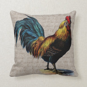 Vintage Rooster und Antique Text Collage - Benutze Kissen