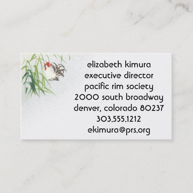Vintage Rooster-Visitenkarten im asiatischen Stil Visitenkarte (Vorderseite)