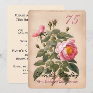 Vintage-Rosa 75. Geburtstagsfeier 2 Einladung