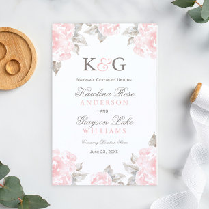 Vintage rosa Aquarell-Rosen-Hochzeitsprogramme