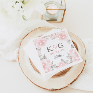 Vintage-Rosa-Aquarell-Rosen-Monogramm-Hochzeit Serviette