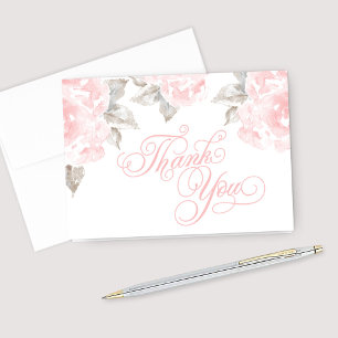 Vintage rosa Aquarell‑Rosenhochzeit Dankeskarte