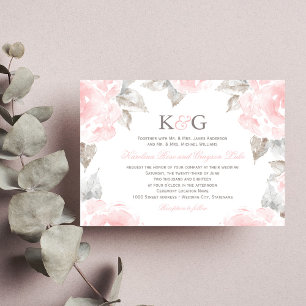 Vintage Rosa Aquarellfarben-Rose Hochzeitmonograph Einladung