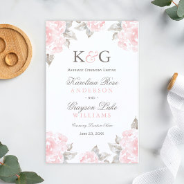 Vintage Rosa Aquarellfarben-Rose Hochzeitsprogramm
