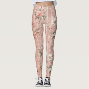 Vintage rosa auf gestreiftem rosa Hintergrund Leggings