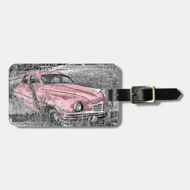 vintage rosa Auto Gepäckanhänger (Vorderseite horizontal)
