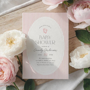Vintage Rosa Baby-Fußabdrücke Mädchen Baby Shower Einladung