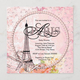 Vintage rosa Baby Shower Einladungen aus Paris