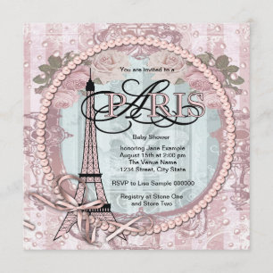 Vintage-Rosa-Baby-Shower-Einladungen aus Paris Einladung