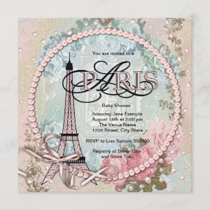 Vintage rosa Baby-Shower-Einladungen nach Paris Einladung