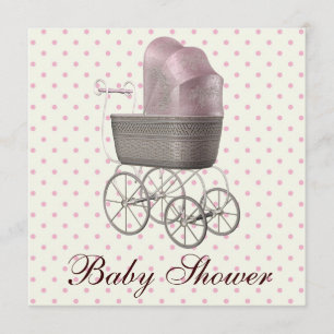 Vintage-Rosa-Babykutsche-Babymädchen-Party Einladung