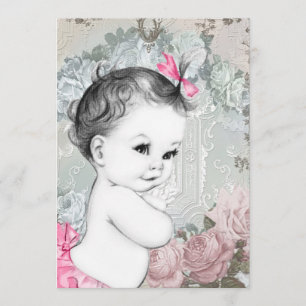 Vintage-Rosa-Babyparty für Mädchen Einladung