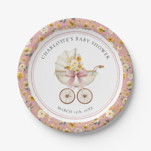 Vintage-Rosa-Babysanfte-Blumen-Baby-Party Pappteller