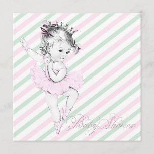 Vintage Rosa Ballerina Princess Kinderdusche Einladung
