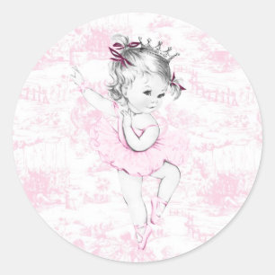 Vintage-Rosa-Ballerina-Prinzessin-Baby-Party Runder Aufkleber