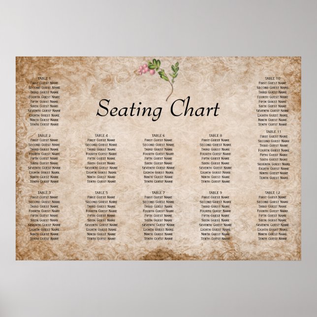 Vintage rosa Berries Hochzeitssitze Poster (Vorne)