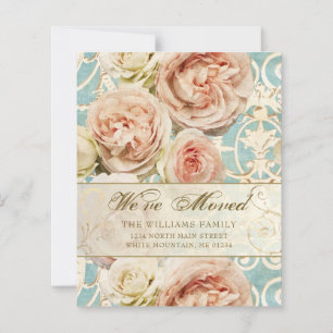 Vintage Rosa Blau Damaske Moving Card