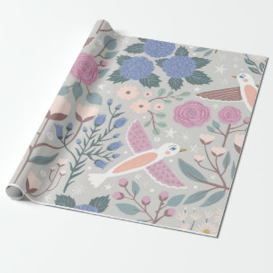 Vintage rosa blaue hübsche Vögel Floral Illustrati Geschenkpapier