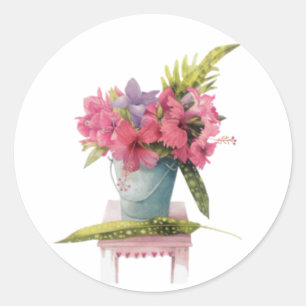 Vintage rosa Blume auf dem Eimersticker Runder Aufkleber