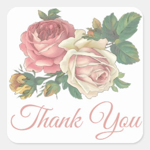 Vintage-Rosa-Blume-Danke-Hochzeit Quadratischer Aufkleber