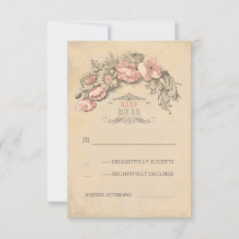 Vintage rosa Blume schick Hochzeit RSVP Karte