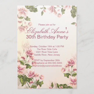 Vintage rosa Blumen-Blumengeburtstags-Party Einladung