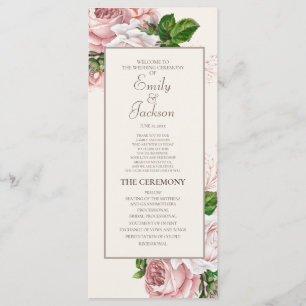 Vintage-Rosa-Blumen-Cream-Hochzeitsprogramm Programm