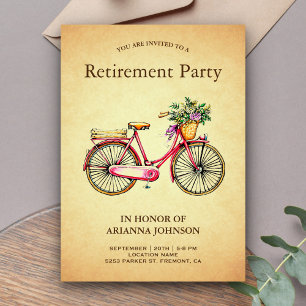 Vintage rosa Blumen Fahrrad Rentnerparty Einladung