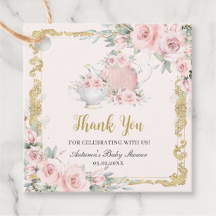 Vintage-Rosa-Blumen-High-Tea-Party-Baby-Shower Geschenkanhänger