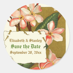 Vintage rosa Blumen Hochzeit Save the Date Aufkleb Runder Aufkleber