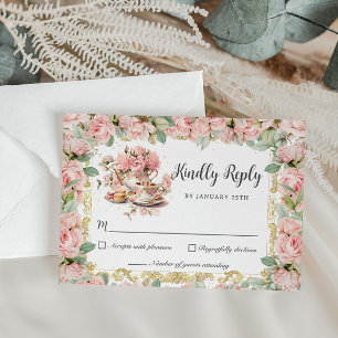 Vintage Rosa Blumen Hochzeits-Teaparty Baby Bridal RSVP Karte