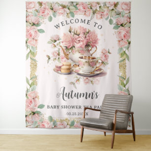 Vintage rosa Blumen Hochzeitstee Baby Brautparty Wandteppich