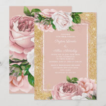 Vintage rosa Blumen-Roségold Glitter-Hochzeit